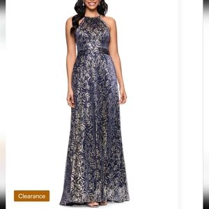 Betsy & Adam Blue and Cream A-Line Skirt